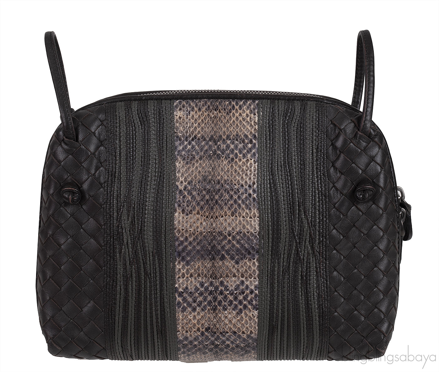 Brown Intrecciato Snakeskin Nodini Crossbody Bag