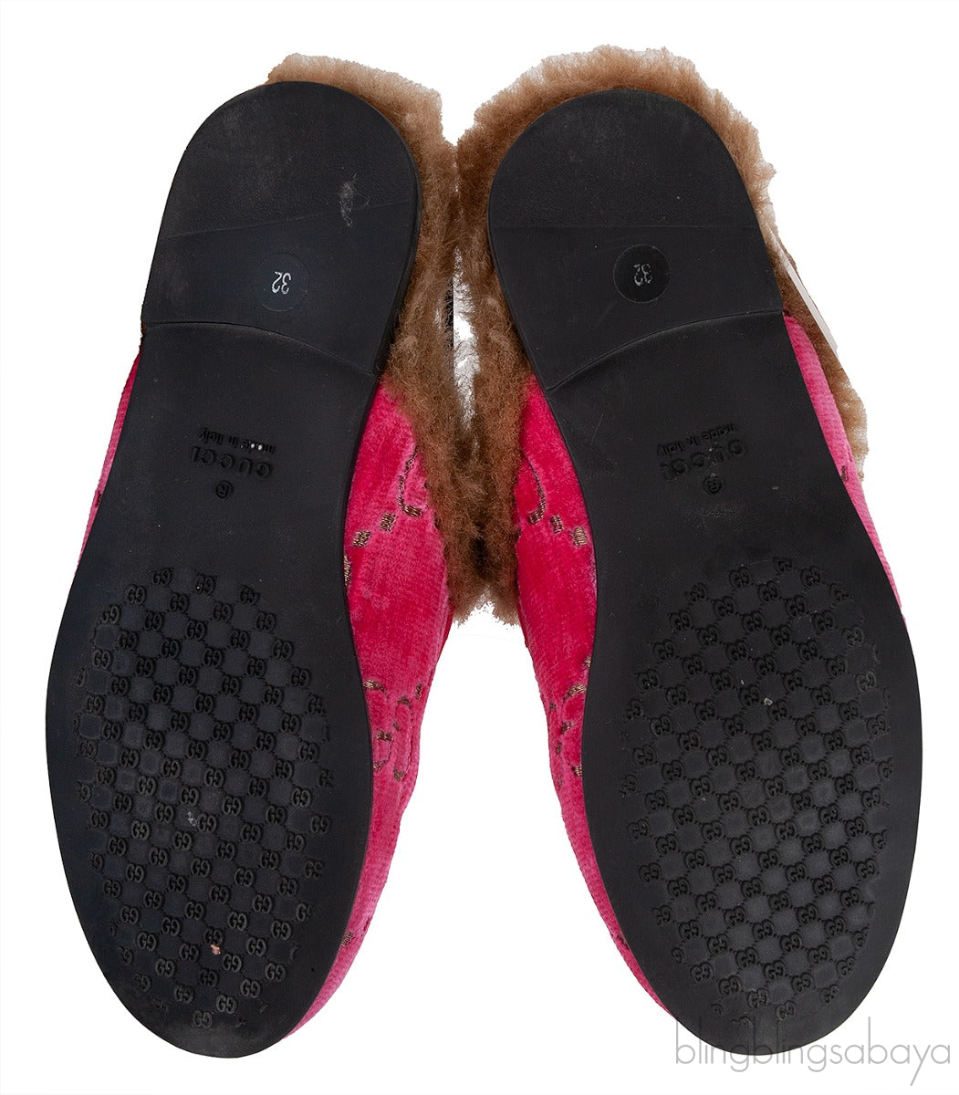 Pink Princetown GG Velvet Kids Shoes