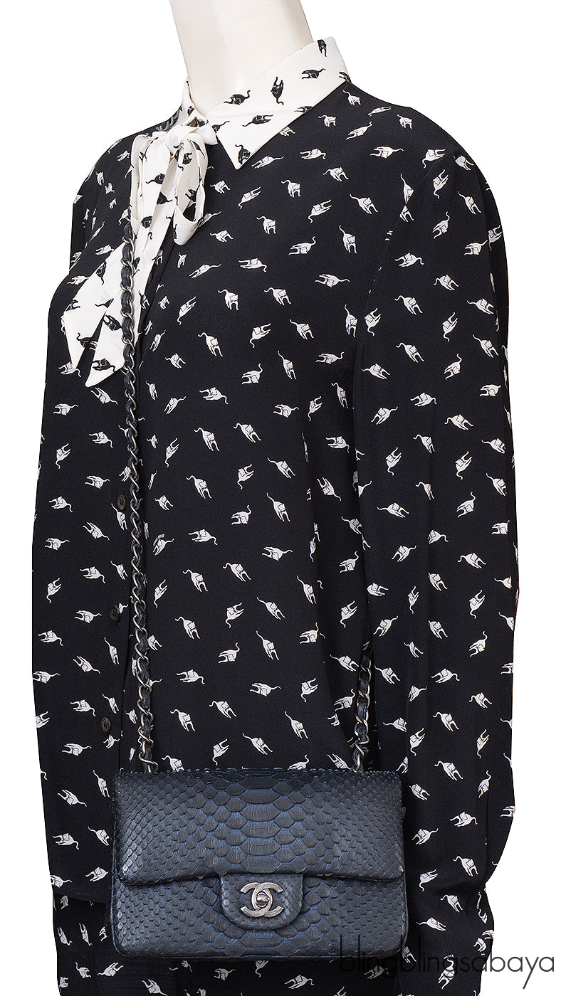 Chanel Black/Blue Python Mini Flap bag RHW