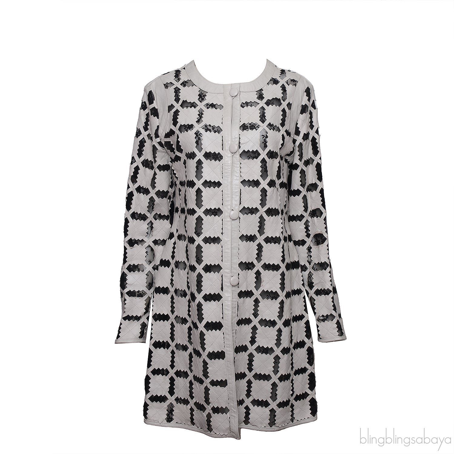 Akhesa Light Grey & Black Mesh Leather Coat