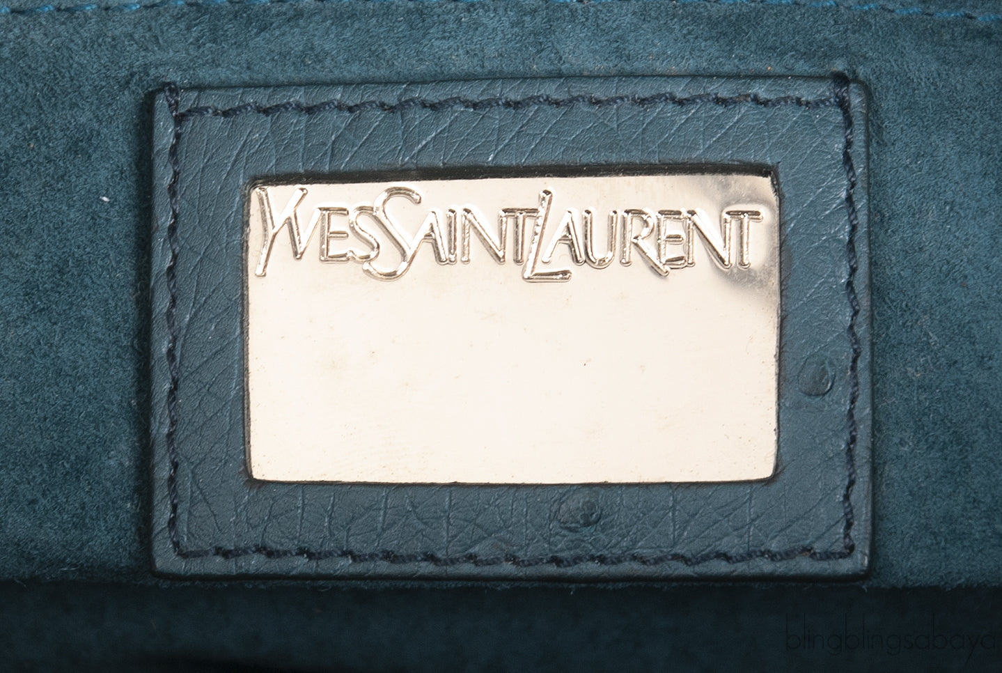 Yves Saint Laurent Green Ostrich Top Handle Bag