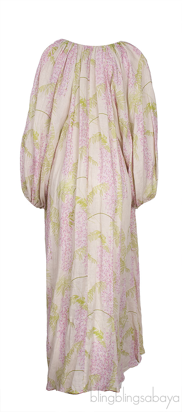 Beige Georgette Floral Print Linen Dress