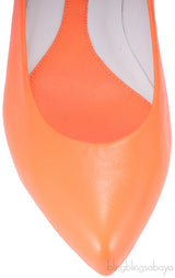 Studded Neon Orange Leather Flat