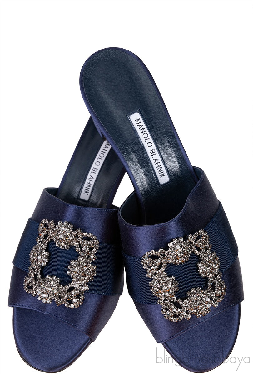 Martamod Navy Blue Satin Mules