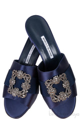 Martamod Navy Blue Satin Mules