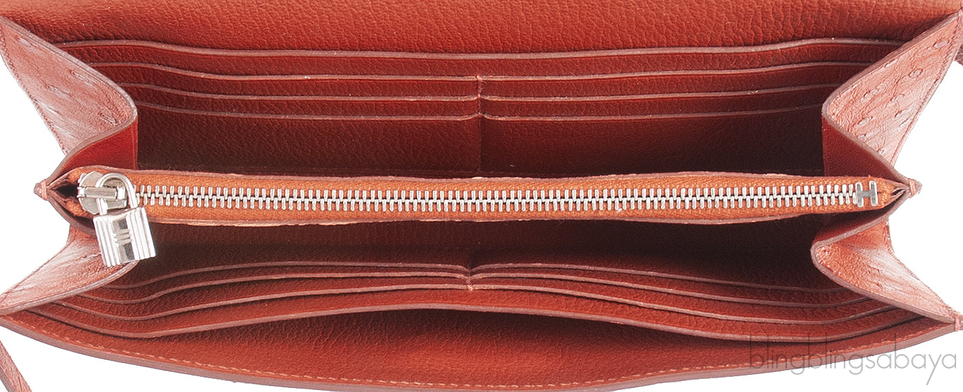 Hermes Kelly Wallet Brick Ostrich Wallet PHW