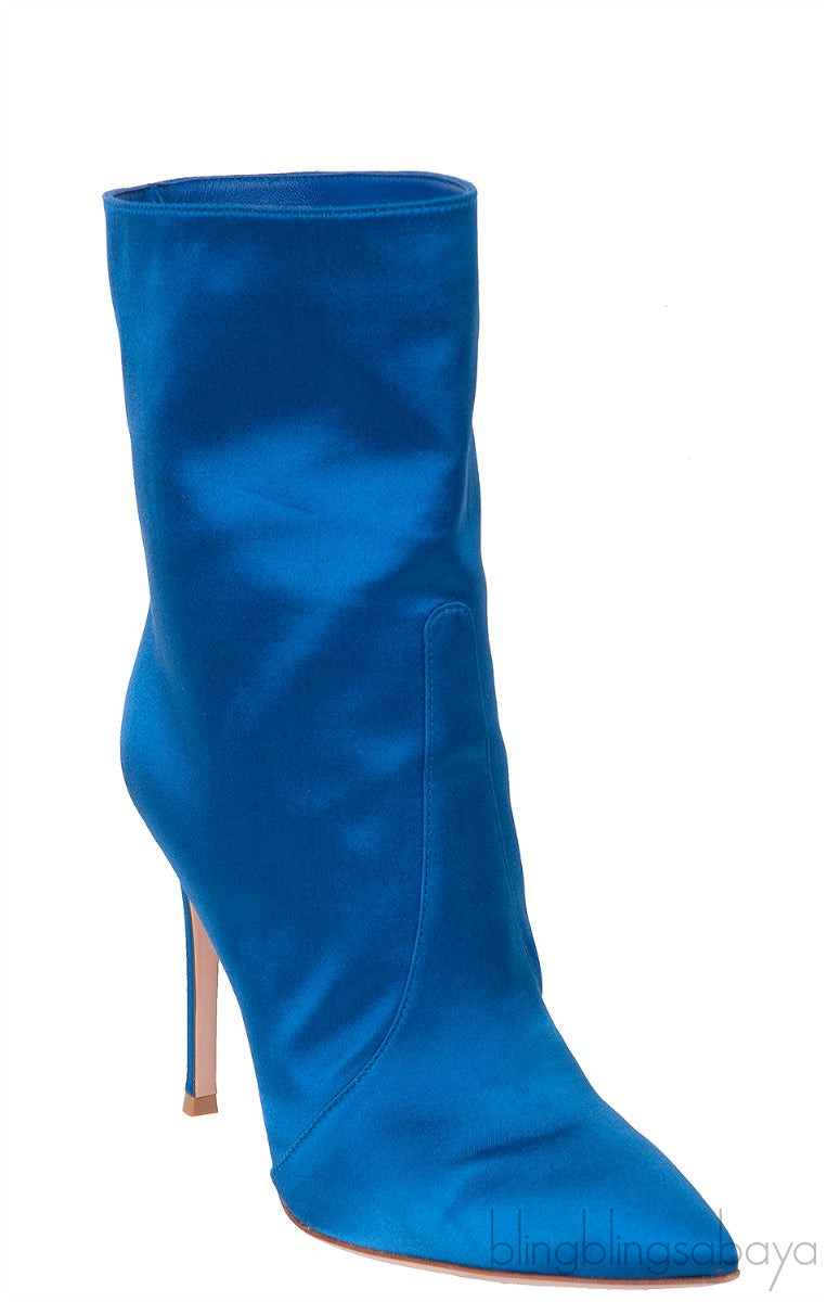 Blue Satin Ankle Boots