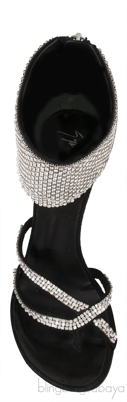 Black Crystal Suede Sandals
