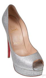 Glitter Silver Peep Toe Heels