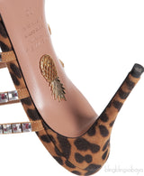 Aquazzura Brown Leopard Donata Suede Crystal Mules