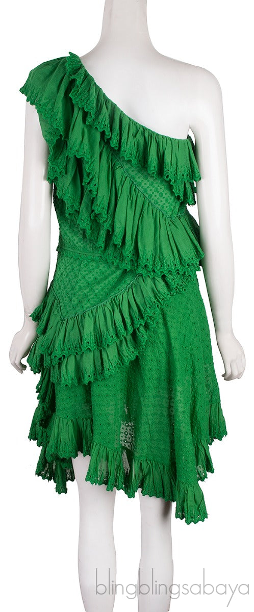 Green Broiderie Anglaise One Shoulder Top & Skirt