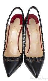 Christian Louboutin Black Leather Ostri Sling 100 Heels