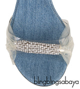 Blue Denim Crystal PVC Slingback Heels