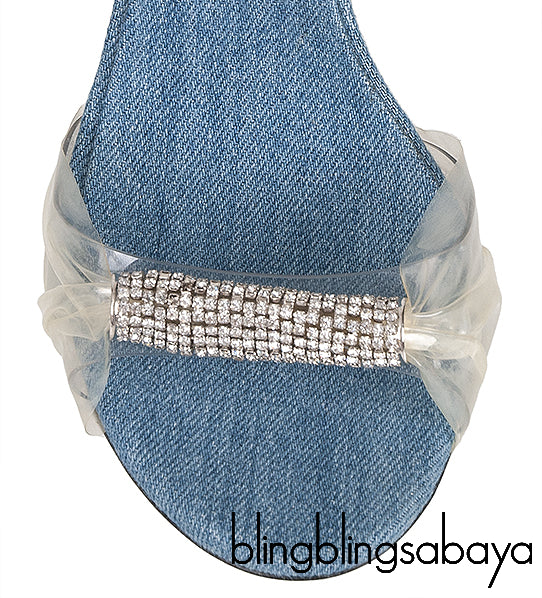 Giuseppe Zanotti Blue Denim Crystal PVC Slingback Heels