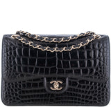 Black Patent Crocodile Flap Bag