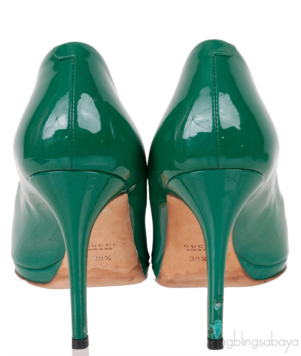 Green Patent Horsebit Peep Toe Pump