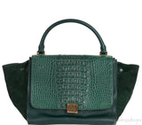 Trapeze Emerald Green Croc Embossed Shoulder Bag