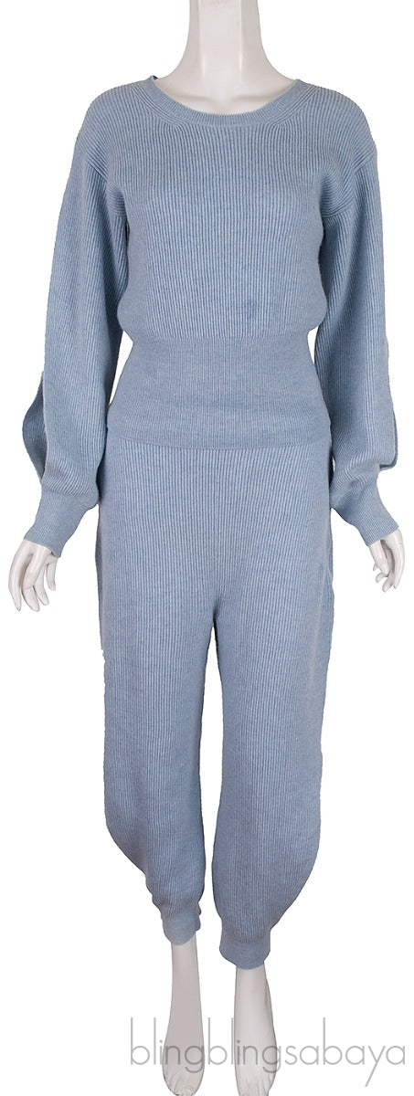 Light Blue Knitted Sweatshirt & Knit Pants