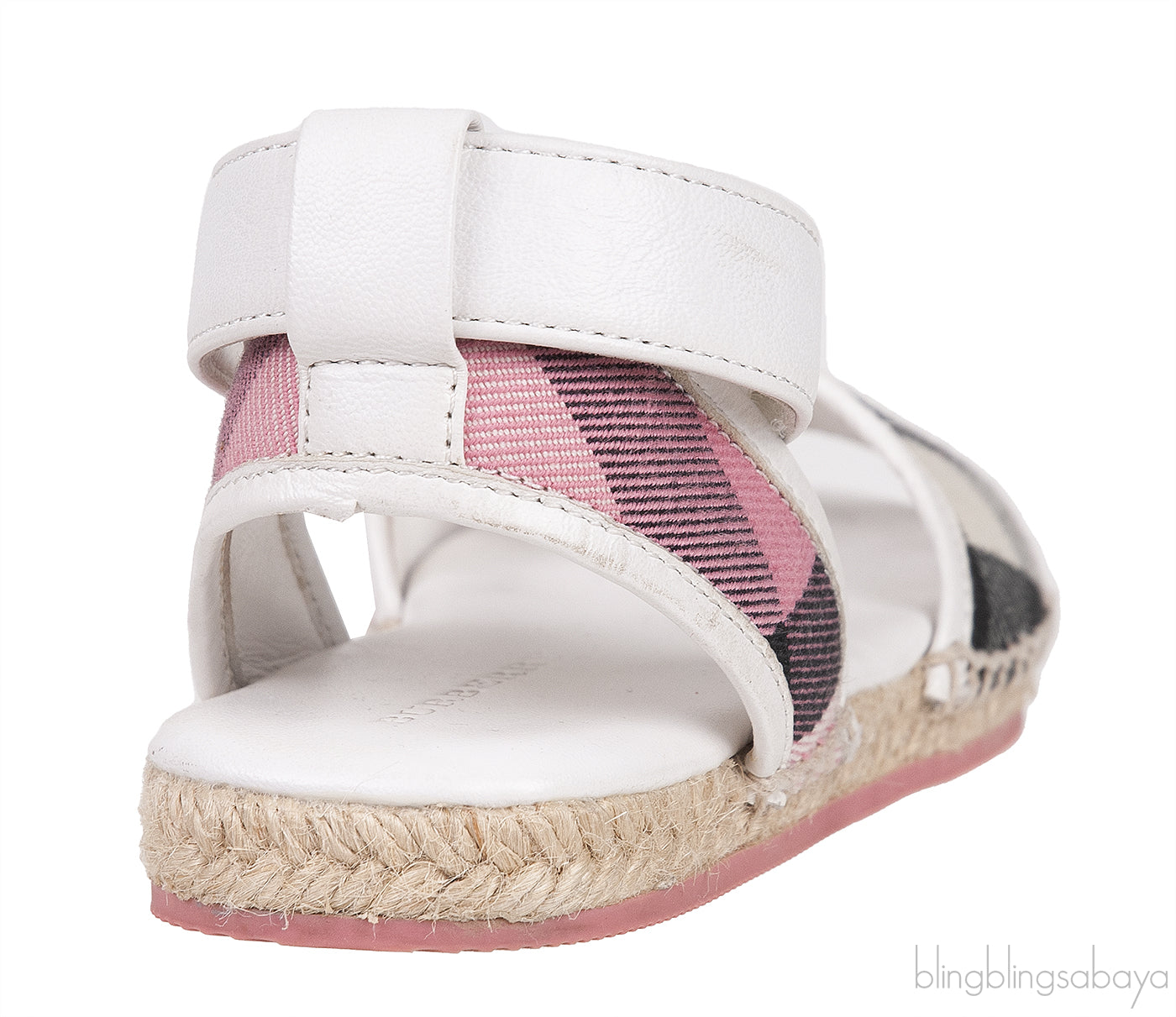 White Leather Pink Check Espadrille Kids Sandals