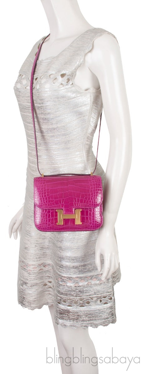 Constance III Mini Rose Pourpre Crocodile