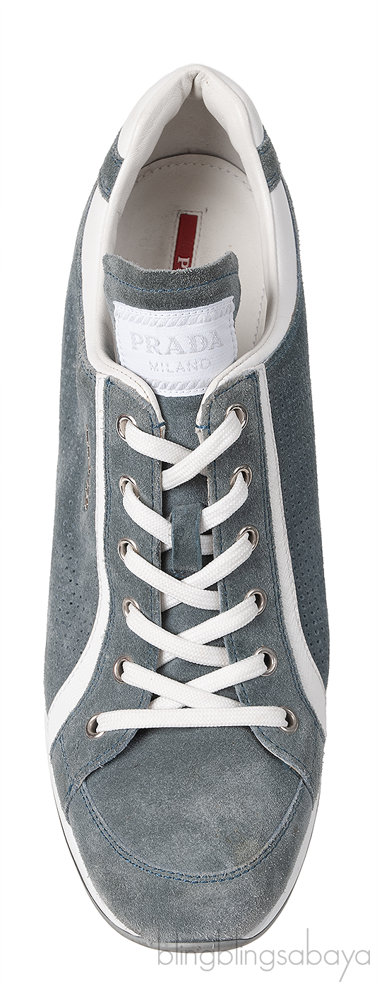 Prada Greenish Grey Sport Suede Wedge Sneakers