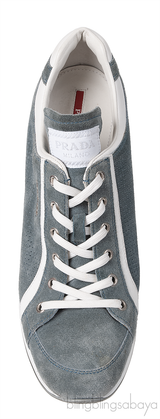 Prada Greenish Grey Sport Suede Wedge Sneakers