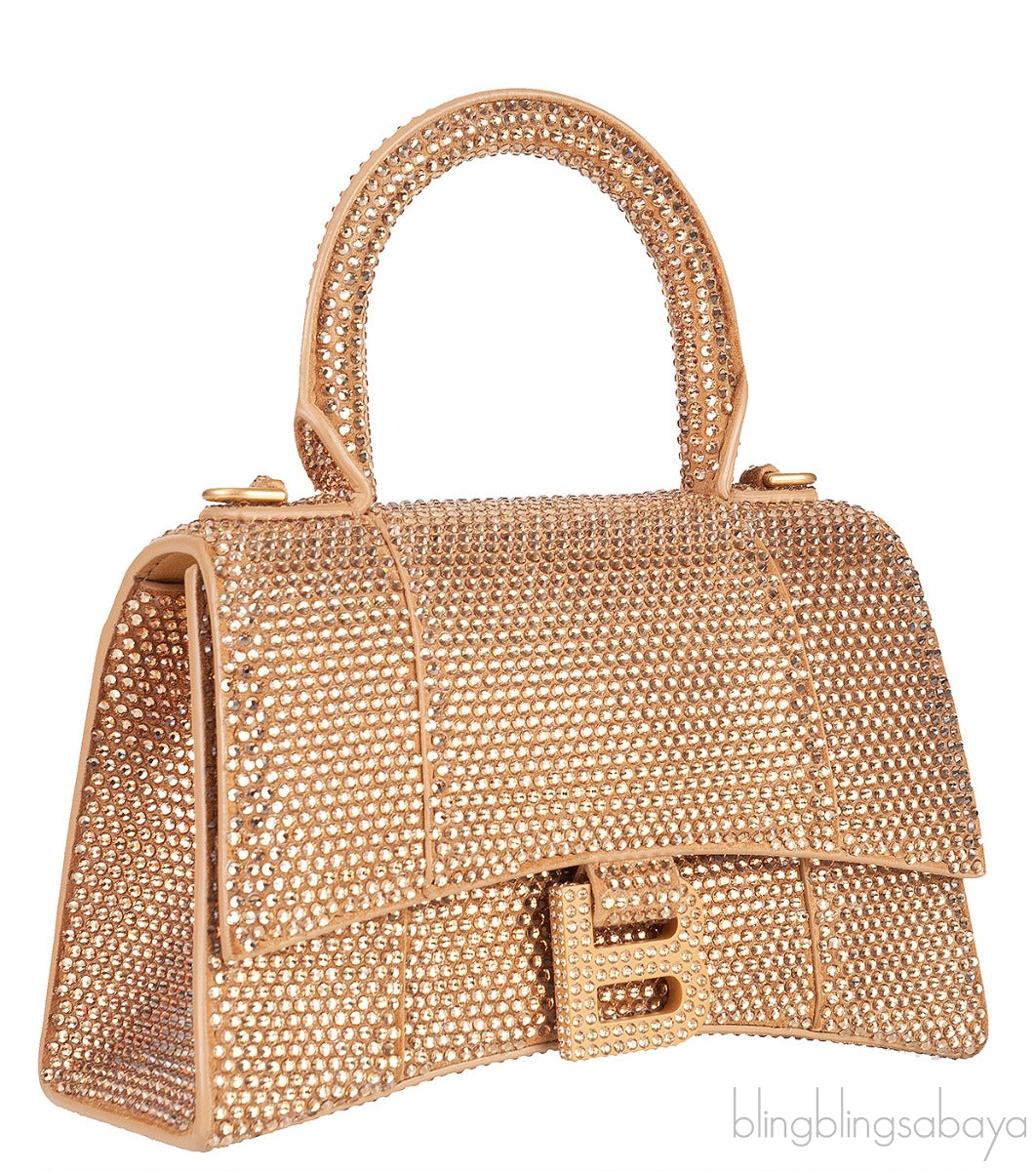 Hourglass XS Gold Rhinestone Suede Calfskin
