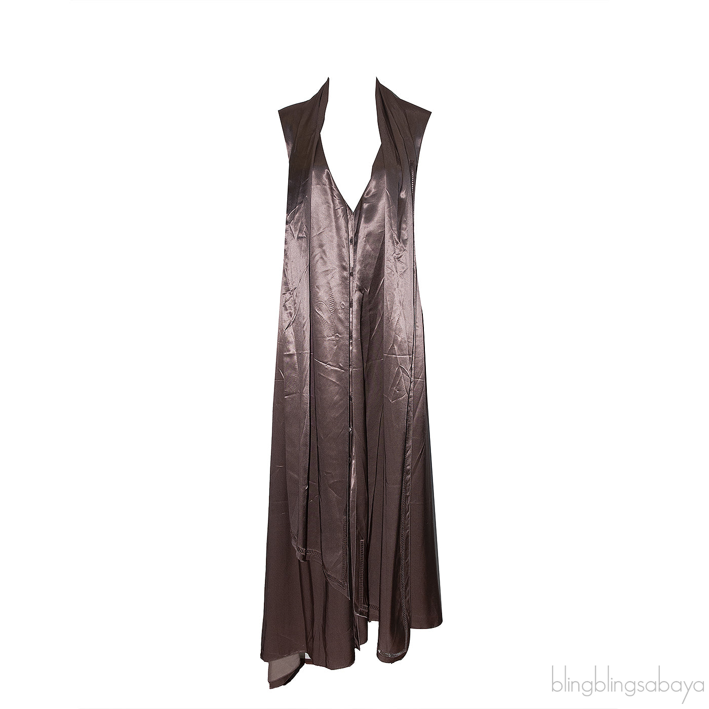 Asymmetric Draped Satin Dress Brown
