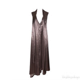 Asymmetric Draped Satin Dress Brown