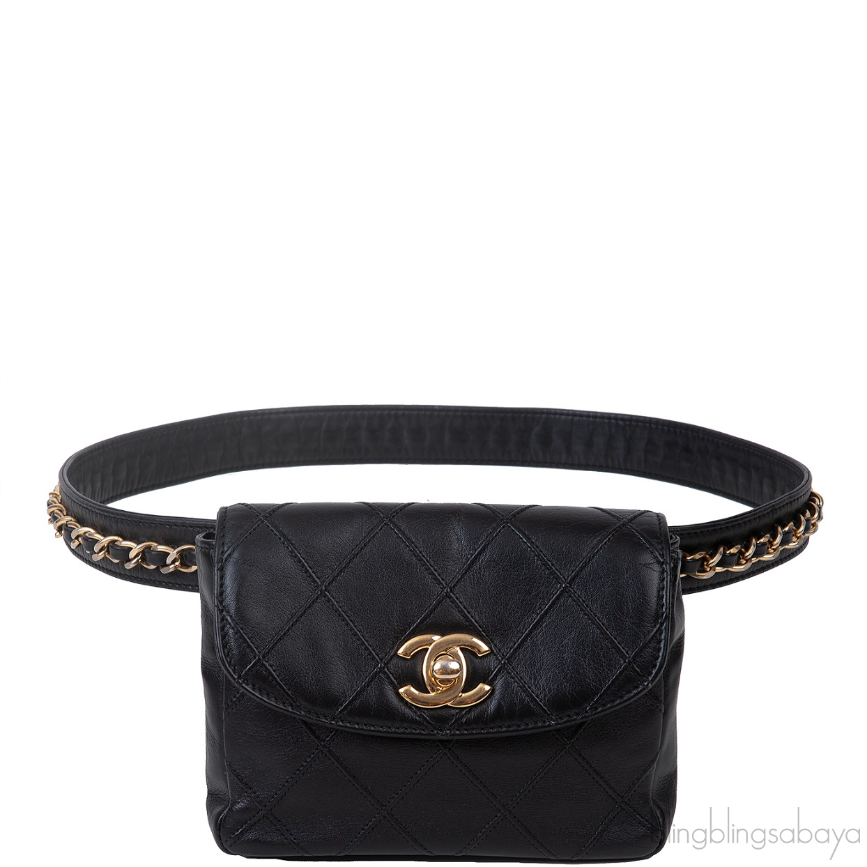 Chanel Black Quilted Leather Vintage Classic Chain Belt Bag
