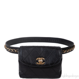 Chanel Black Quilted Leather Vintage Classic Chain Belt Bag