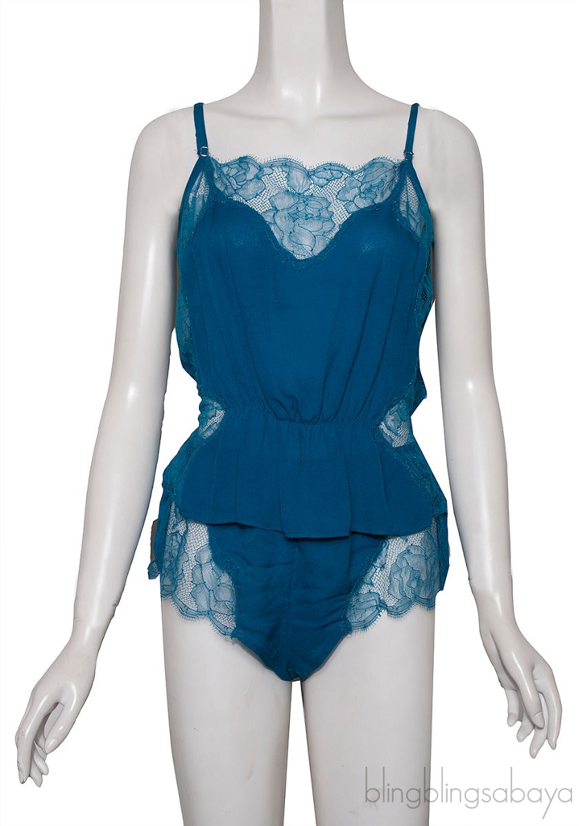Blue Lace Trim Camisole Set