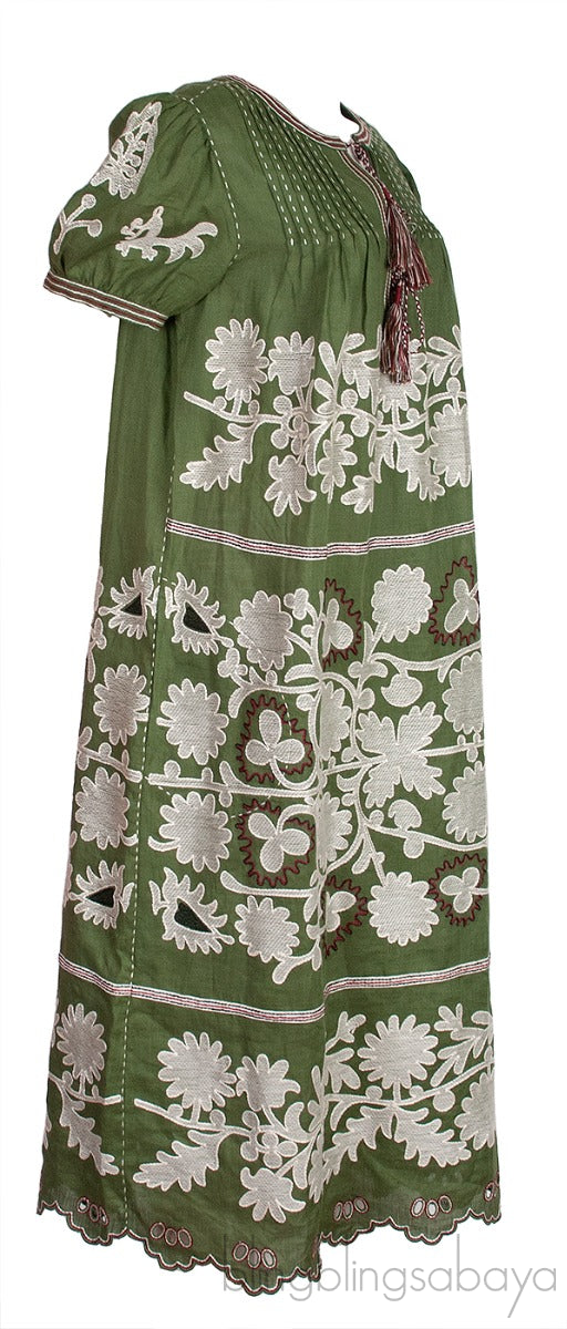 Petra Tasseled Embroidered Linen Midi Dress