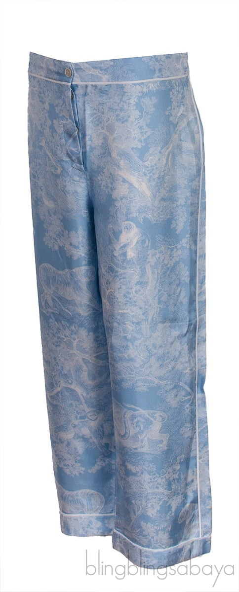 Dior Light Blue Toile De Jouy Motif Silk Trouser