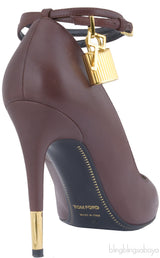 Brown Padlock Ankle Strap Pump