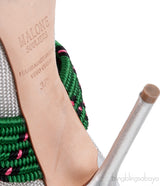 Silver Raffia & Green Fabric Heels