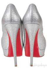 Glitter Silver Peep Toe Heels
