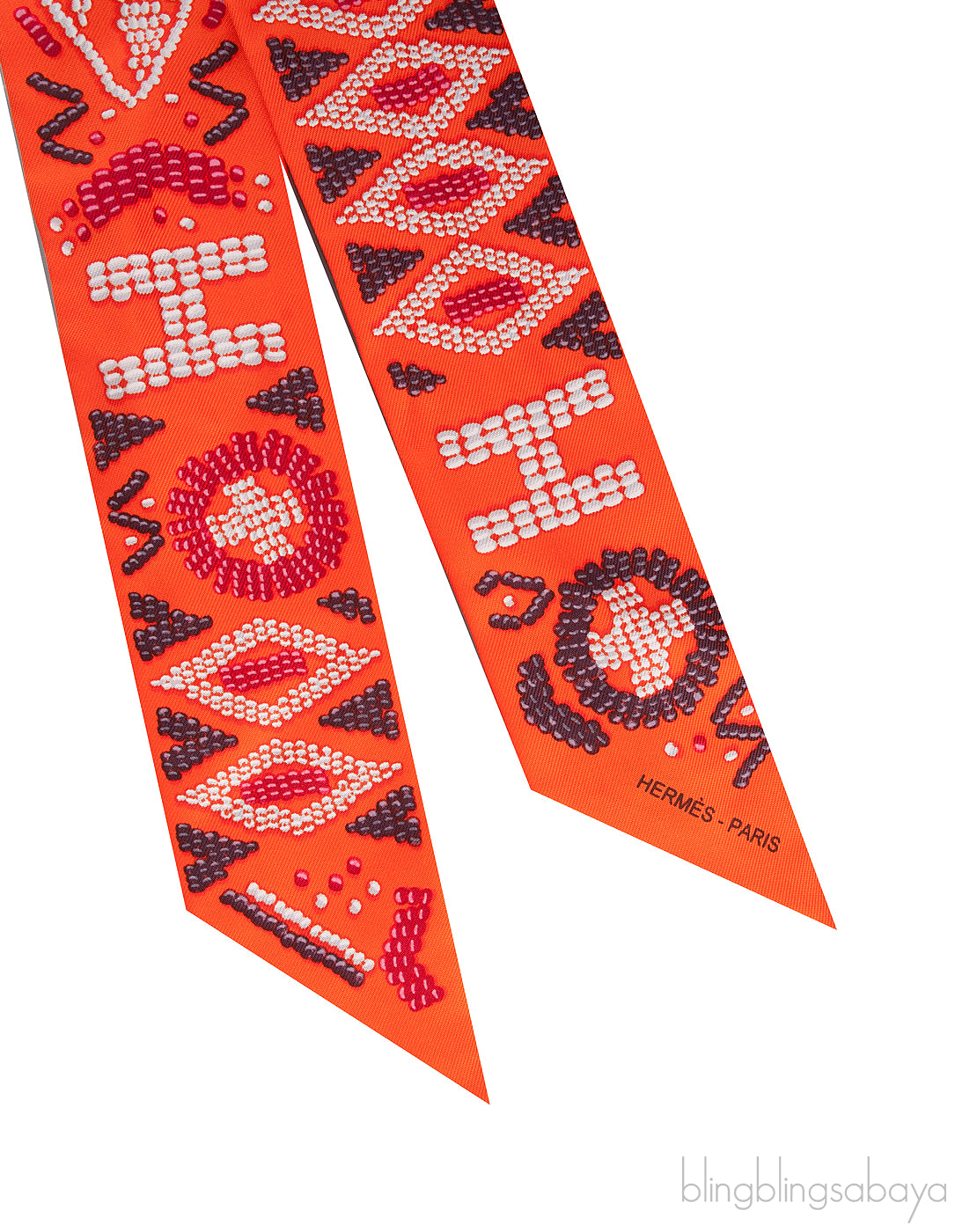 Orange Printed Silk Twilly