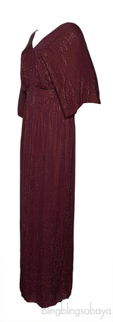Gucci Burgundy Crystal-Embellished V-Neck Maxi Kaftan Dress