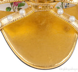 Gold Leather Pearl Trim Sandals