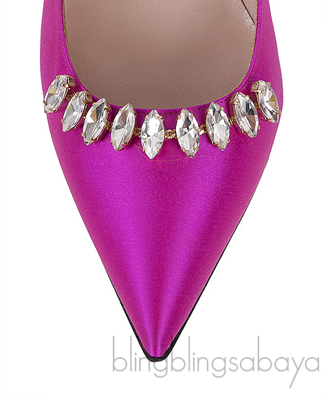 Pink Satin Crystal Embellished Heels