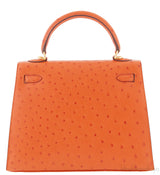 Kelly 25 Tangerine Ostrich Sellier
