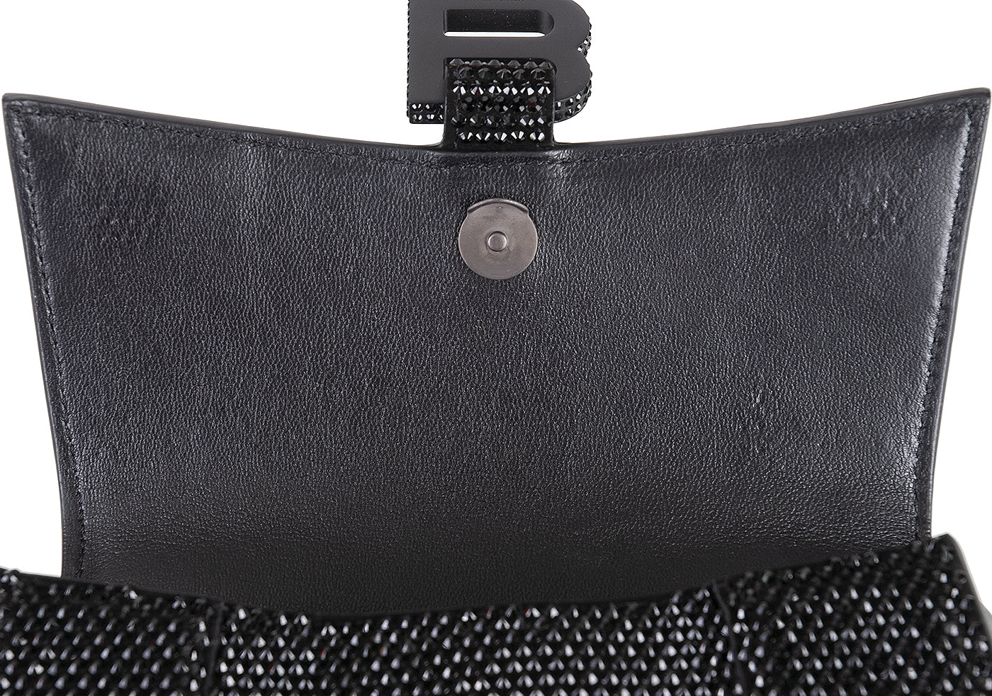 Hourglass XS Black Rhinestone Suede Calfskin