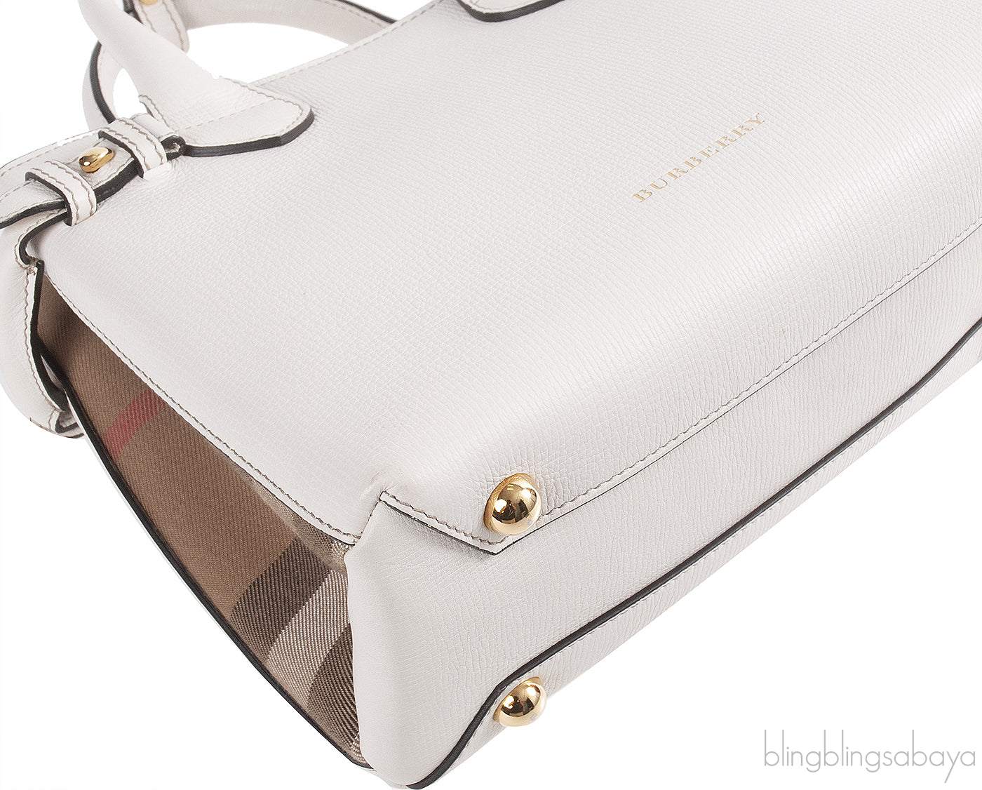 Burberry White & Checkered Banner Top Handle Bag