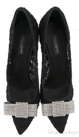 Dolce & Gabbana Black Lace Crystal Bow Heels