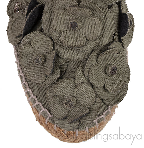 Army Green Camellia Canvas Espadrille