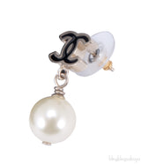 Black CC Pearl Drop Earrings