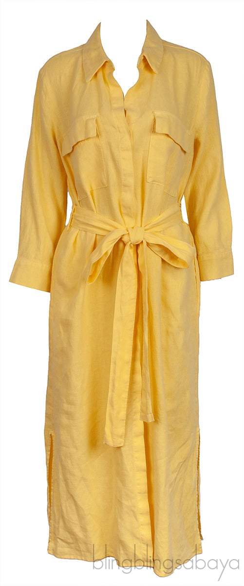 Yellow Front Pocket Shirt Dress