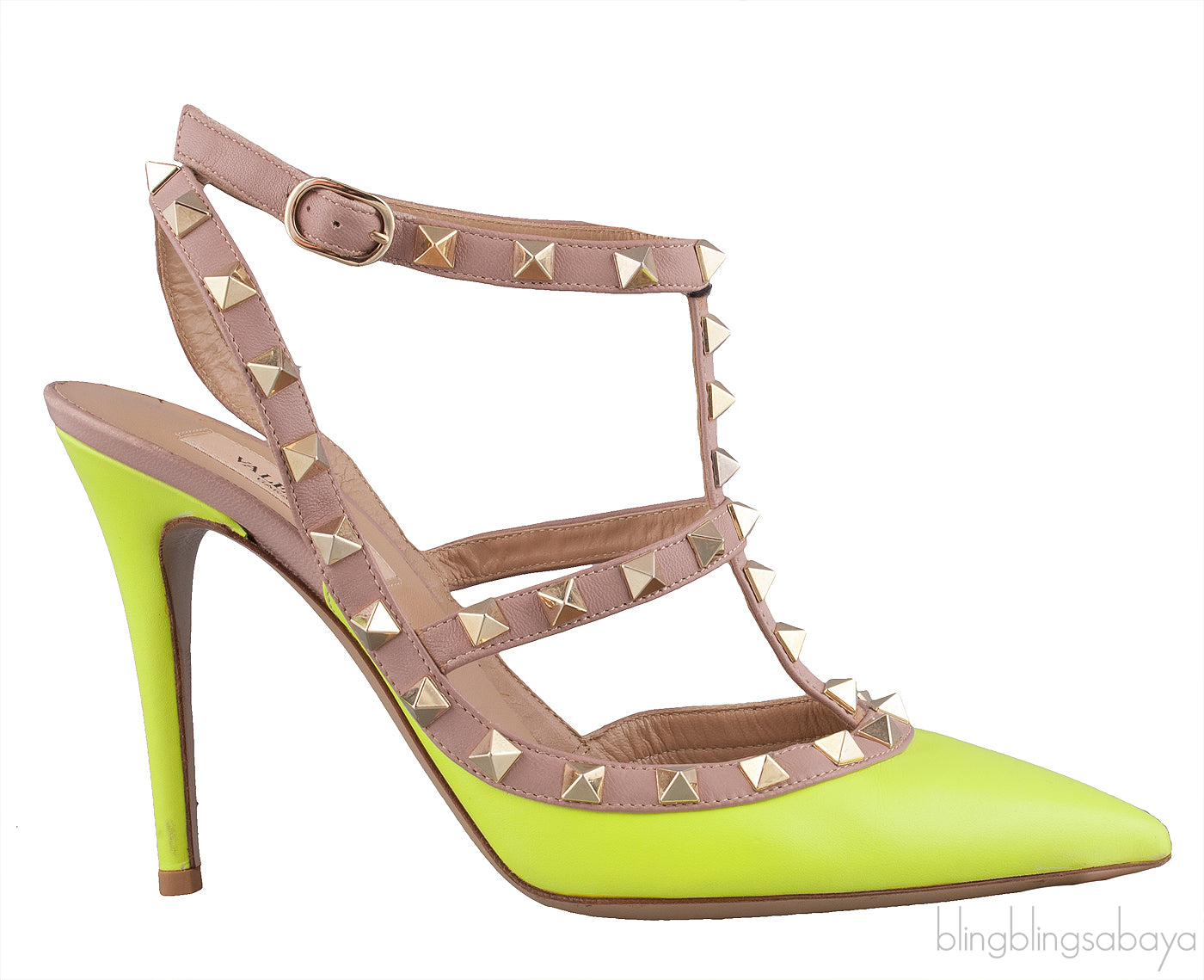 Neon Green Rockstud Leather Pump