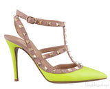 Neon Green Rockstud Leather Pump